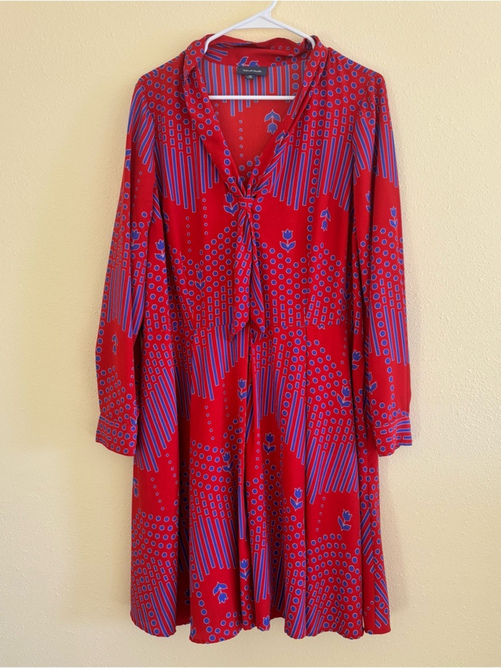 ModCloth Red and Lavender Long Sleeve Tie-Neck Dress - Picture 11 of 13